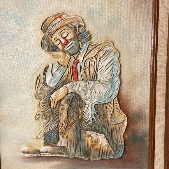 Original 3D Oil Painting Resting Clown signed by Artist Framed